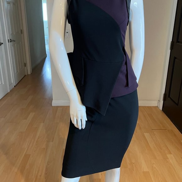 $2300 ANTONIO BERARDI ASYMMETRICAL LEATHER TRIM SHEATH DRESS SZ 40 IT / 6 US - Picture 2 of 8